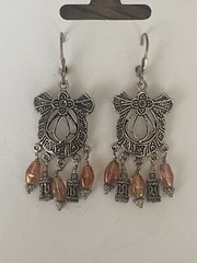 Sterling Silver Peruvian Style Glass Chandelier Dangle Drop Clip back Earrings