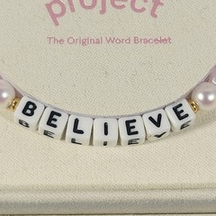 Little Words Project BELIEVE Word Bracelet S/M Pink Pearl Beads Inspire Gift