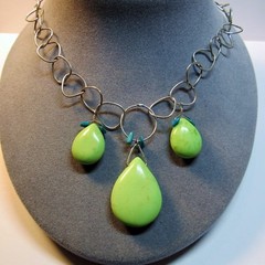 Artisan OOAK SOLID STERLING SILVER Green Turquoise Stone Pendant Necklace