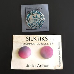 RARE Vintage Pewter Butterfly Brooch And Silk Pink Tie Dye Earrings Artisan