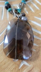 Barse 925 Sterling Smoky Quartz Turquoise Necklace | Long Boho Statement Pendant