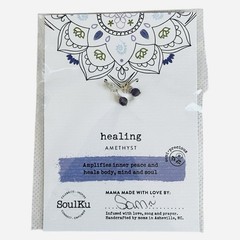 SoulKu Amethyst Gemstone Earrings Healing Dangle Purple Handmade NIP