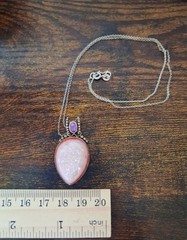 Sajen Pink Drusy & Volcanic Mystic Quartz Sterling Silver Pendant Necklace 18in