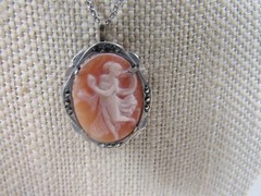 Vintage 800 Silver with Marcasites Shell Cameo with 835 Silver Chain