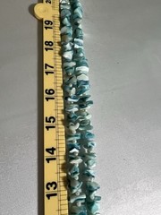 Vintage Blue Mother of Pearl Shell Chip Necklace & Earrings Endless 23″ 145g