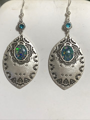 NEW ITEM* HANDCRAFTED EGYPTIAN DROP EARRINGS W/ AUSTRALIAN MOSAIC OPALS-.925 sil