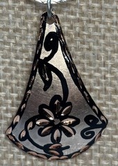 Copper Pendant Embellished Artisan Hand Crafted Floral Silver Tone Chain 16”
