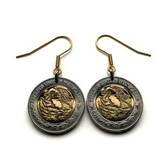 Mexico 2 Pesos coin earrings Mexican golden eagle snake Veracruz Chiapas e000482