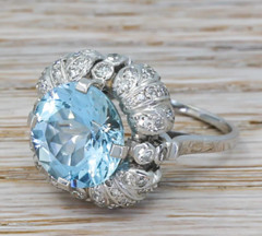 Late 20th Century 5.60 Carat Round Cut Aquamarine & Old Mine Cut CZ Women’s Ring
