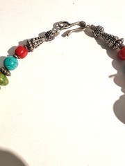 Moroccan EthnicNatural Red CORAL Bead & Turquoise Bead Necklace W Silver Spacers