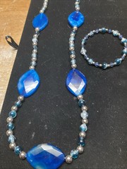Blue Agate Necklace With Glass Beads & Blue Glass Bead Bracelet, Handmade