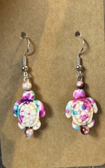 Pink Silver Hook Sea Turtle Earrings, Handmade