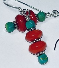 Sterling Silver, Turquoise and Red Coral Earrings – Santa Fe Style OOAK