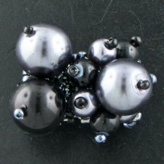 Handmade Ring GLASS BEADS BLACK WHITE SILVER HEMATITE 1 inch 6-11 Adjustable