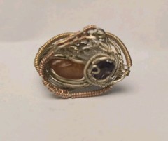 Handmade Wire Wrapped Rings Set Of 2 Copper Citrine Amethyst Quartz Size 10