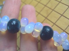 bold chunky White Opalite + round blue green coral gemstone beaded 21″ necklace