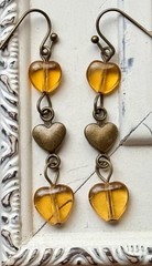 Bronze and Golden Yellow Heart Charm Dangle Earrings. Love. Romance.