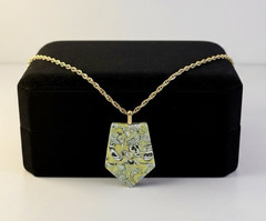 Green Black Gold Chunky Handmade Polymer Clay Large Necklace SS Gold Chain