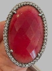 Natural Red Aventurine Ring 925 Sterling Silver, Possibly Cubic Zirconia Edging