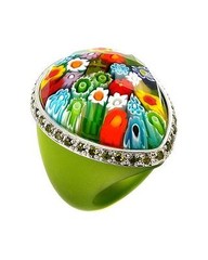 Alan K. Murano Grand Collection Ring, Green CZ Faceted Multicolor Glass & Silver
