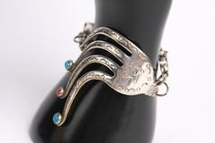 Vintage Southwestern Hand Crafted Fork Link Bracelet w/Turquoise & Coral Accents