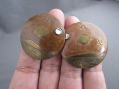 VINTAGE NIGHT SKY COPPER BRASS PLANET STARS RHINESTONE ROUND PIERCED EARRINGS
