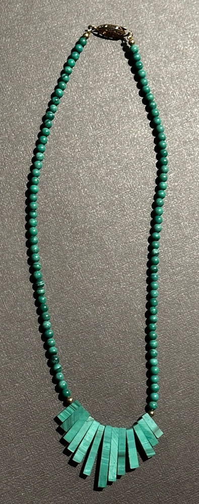 16″ Malachite Slab & Bead Statement Necklace (likely reconstituted / stabilized