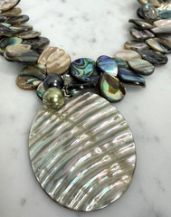 Vintage 925 Sterling Silver Abalone/MOP Teardrop Cluster Bead Pendant Necklace