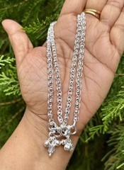 2 Pc 999 Silver Light Weight Hollow Flexible Anklet Payal, 16 gm, 10.5 inch