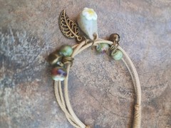 Boho Peasant Beaded Bracelet Charms Muted Green/Sage Macramé Twine Delicate