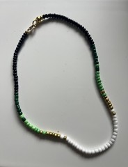 The Gilded Fern – Green/black/white Handmade glass seed bead Choker Necklace 16”