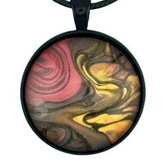 Pendant Necklace Handmade «Desert Sun» Black Bezel & Tray 30mm Black Cord