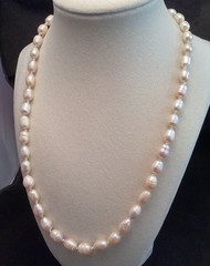Sterling Silver Hand Knotted Cultured Freshwater Beige Pearl Necklace 22”