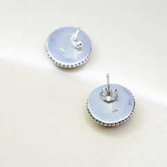 two tone Sterling Silver Charoite Earrings, Purple Stone, 925 Statement Studs