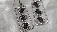 Purple Silver Amethyst Colored Beaded Drop Dangle Hook Earrings 3in
