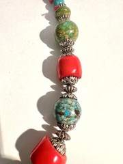 Moroccan EthnicNatural Red CORAL Bead & Turquoise Bead Necklace W Silver Spacers