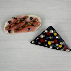 Vintage 90s Mixed Media Brooches Pins Set of 2 Handmade Artisan Postmodern Pearl