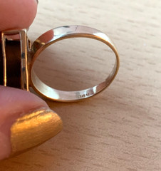 VINTAGE 14K YELLOW GOLD TIGER EYE RING UNUSUAL CUT /DESIGN STONE MODERN LOOK