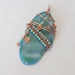 Pendant wire wrapped large aqua banded agate by Pat2