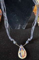 Puebla Mexico Hand Painted Tile Necklace Multi Color