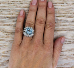 Late 20th Century 5.60 Carat Round Cut Aquamarine & Old Mine Cut CZ Women’s Ring