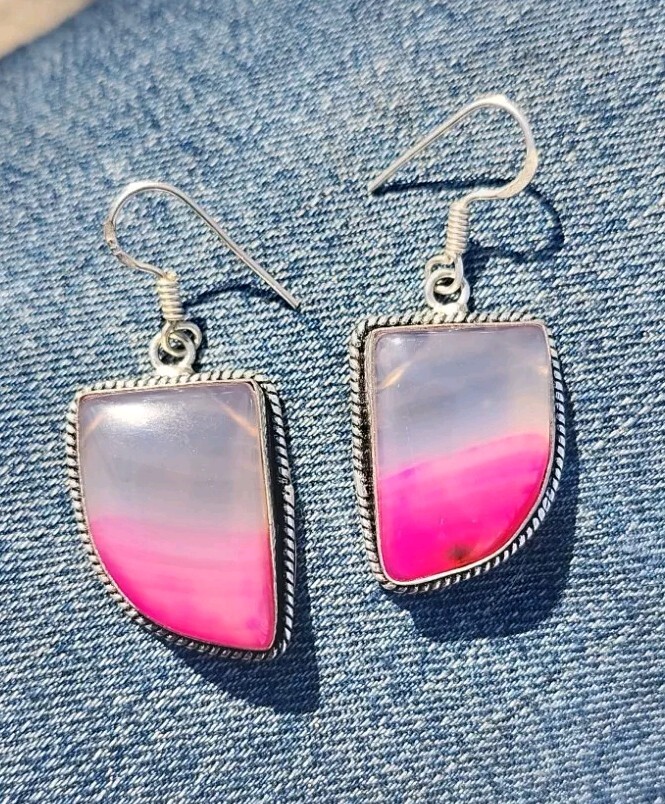Pink Botswana Agate in Sterling Silver Earrings Jewelry Unique Handmade