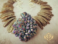 Abalone Paua Puffy Gems Necklace Oversized Cashmere Lt Beige Big Pearl Sea Opals