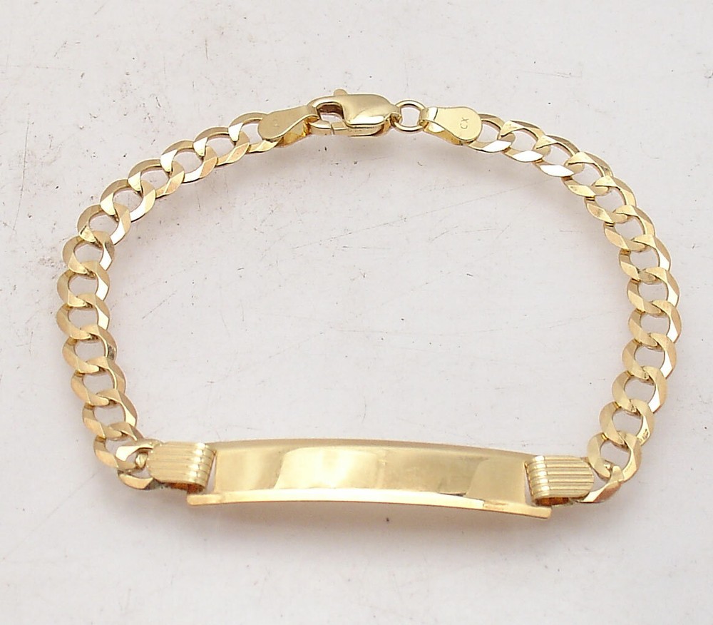 7″ Ladies ENGRAVABLE ID CURB CUBAN BRACELET REAL SOLID 14K YELLOW GOLD