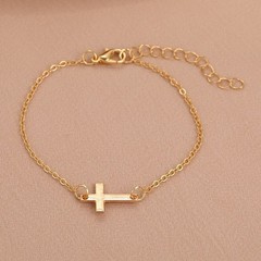 Gold Plated Sideways Cross Bracelet, Dainty Minimalist Christian Chain Jewelry