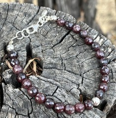 Sterling Silver and Garnet Faceted Beaded Bracelet