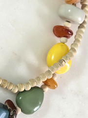 Boho Southwest Style Mixed Stone Necklace Carnelian Agate Wood Beads Ceramic 30″