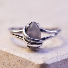 Size 5.5, VTG 925 Sterling Silver Chalcedony Cocktail Ring, 925 statement band