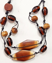 Long Artisan Bead Necklace Glass Wood Acrylic Seed Black Cord Africa Native Boho