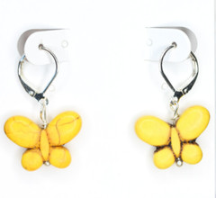 Yellow Butterfly Charm Earrings Silver Plated Brass Leverback Earrings 1.25″